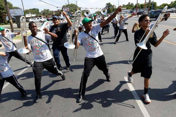 Band members performing in parade