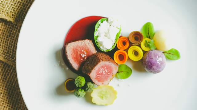 Overhead view of plate of food